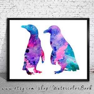 Penguins print, Watercolor print, Art Print, Illustration, Art gifts, Wall decor image 1