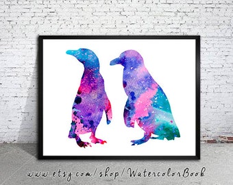 Penguins print, Watercolor print, Art Print, Illustration, Art gifts, Wall decor