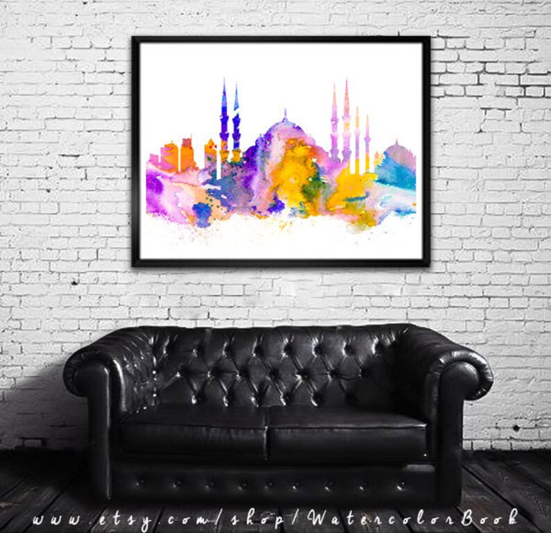 Istanbul Print, Skyline, Cityscape, Watercolor print, Art Print, Illustration, Art gifts, Wall decor, City silhouette image 5