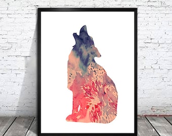 Wolf Print, Archival Fine Art Print, Children&#39;s Wall Art, Home Decor, wolf watercolor, watercolor painting, animal watercolor