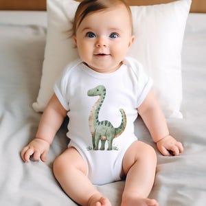 Baby Bodysuit with Dinosaurs – T-Rex, Triceratops, Velociraptor, Brachiosaurus, Baby Outfit, Perfect for Baby Shower Gifts, and Birthdays.