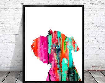 Aquarelprint miniatuurschnauzer: kleurrijke hondenkunst