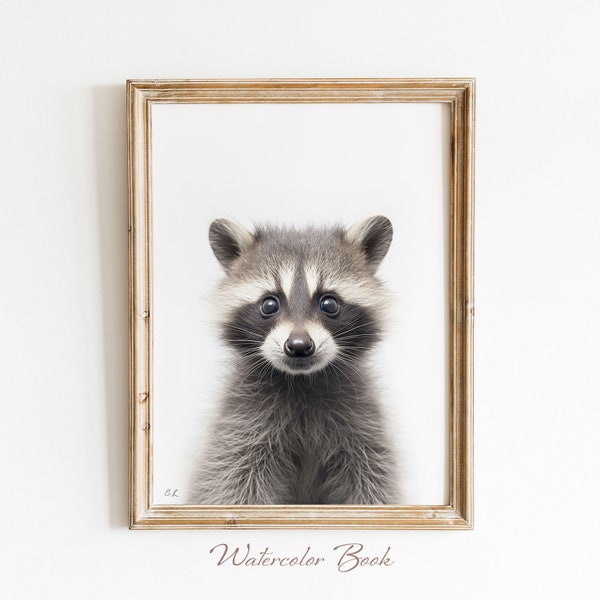 Baby Raccoon Nursery Print, Animal Wall Art, Raccoon Kid's Room Decor, Cute Raccoon Print