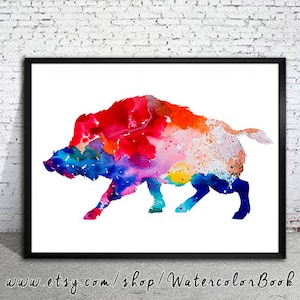 Wild boar print, Watercolor print, Animal art,  Art Print, Illustration, Art gifts, Wall decor