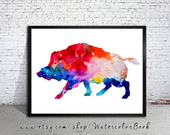 Wild boar print, Watercolor print, Animal art,  Art Print, Illustration, Art gifts, Wall decor