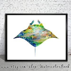 Manta Ray Fotodruck, nautische Drucke, Ozean, Meer Druck, Aquarell Druck, Art Print, Illustration, Kunst Geschenke, Wand-Dekor
