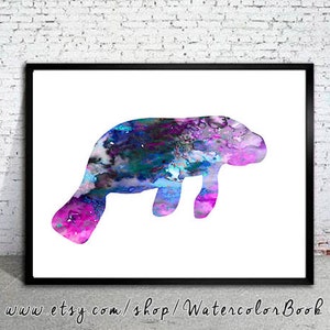 Manatee print, Kitchen art, Floral print, Botanical art, Watercolour print, Art Print, Illustration, Art gifts, Wall decor