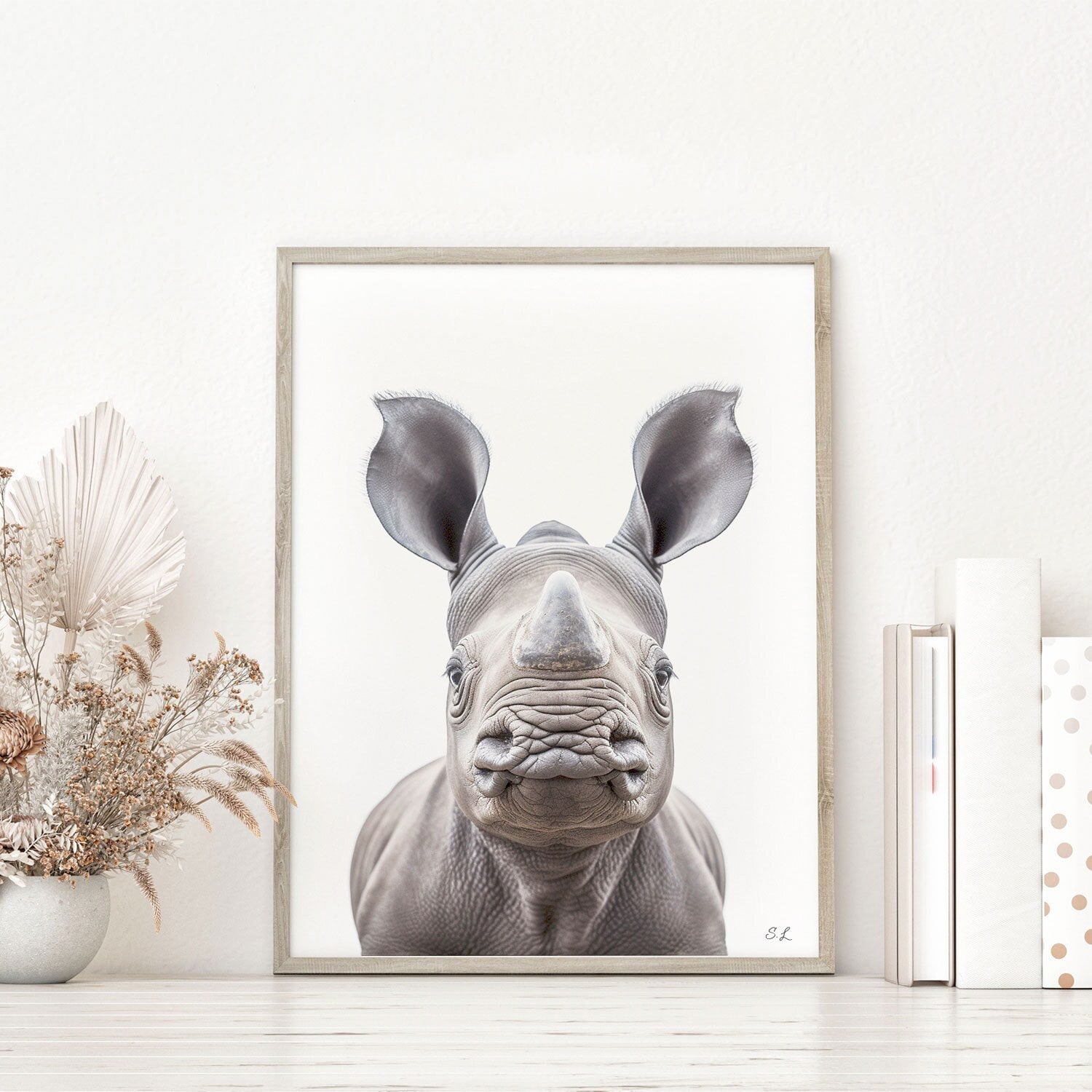 Baby Rhino Print, Safari Nursery Wall Art, Cute Rhino Art, Kids 