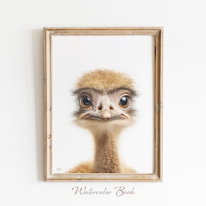 Baby Ostrich Nursery Print, Animal Wall Art, Ostrich Kid&#39;s Room Decor, Cute Ostrich Print