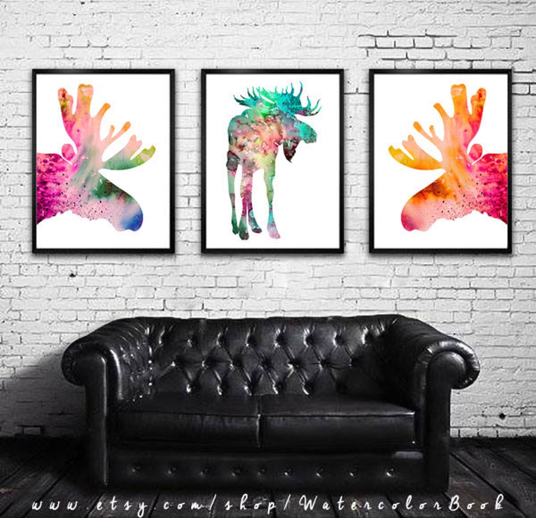Colorful Moose Watercolor Art Print: Home Decor - Etsy