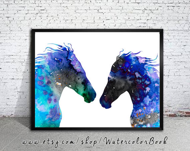 Horses Love Print, Horse art, watercolor painting, watercolor art, Illustration,home decor, wall art, animal art, Horse poster image 1