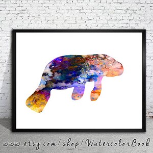 Manatee print, Nautical prints, Ocean art, Sea print, Watercolor print, Art Print, Illustration, Art gifts, Wall decor