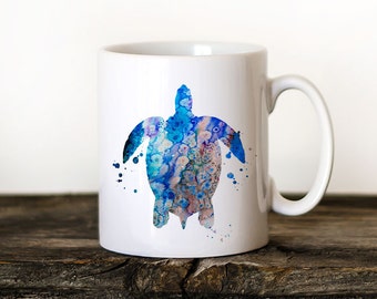 Turtle Mug Watercolor Ceramic Mug Unique Gift Bird Coffee Mug Animal Mug Tea Cup Art Illustration Cool Kitchen Art sea mug Turtle print