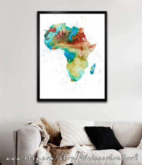 Watercolor Africa Map Print: Handmade Continent Poster - Etsy