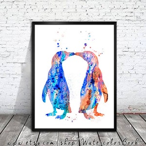Tirage amour pingouin, pingouin art, Archives Fine Art Print, Home Decor, animal aquarelle, peinture de pingouin, art d’oiseau