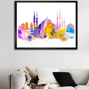 Istanbul Print, Skyline, Cityscape, Watercolor print, Art Print, Illustration, Art gifts, Wall decor, City silhouette image 3