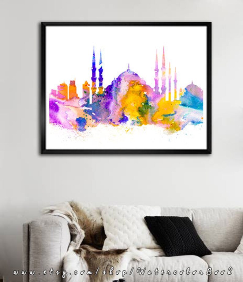 Istanbul Print, Skyline, Cityscape, Watercolor print, Art Print, Illustration, Art gifts, Wall decor, City silhouette image 3