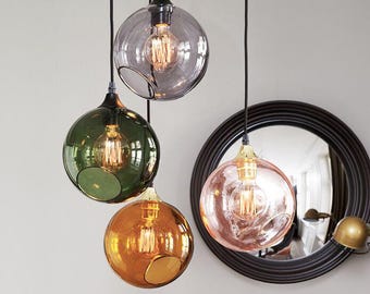 Glass Globe Pendant Light – Modern Ball Ceiling Lamp, Minimalist Hanging Light, Scandinavian Lighting, Contemporary Dining Room Chandelier