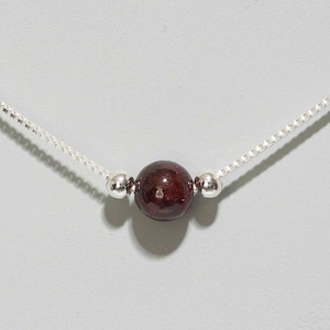 Natural Garnet Bead with Adjustable Sterling Silver Chain Choker Pendant Necklace