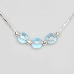 Blue Topaz Bead Necklace: Sterling Silver Choker, Adjustable Chain