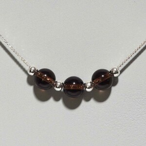 Natural Smoky Quartz Three Beads in 925 Sterling Silver Choker Pendant Necklace