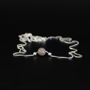 Natural Flint Bead with Adjustable Box Chain in 925 Sterling Silver Choker Pendant Necklace