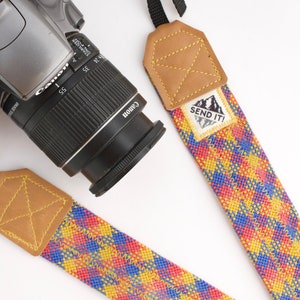 Camera strap made from recycled climbing rope (wide) yellow-pink-blue