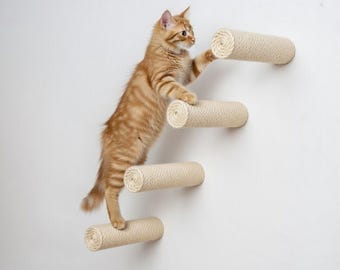 Degrau de escalada em sisal, poste arranhador de parede para gatos, passarela de parede para gatos ORIGINAL feita de madeira e sisal.