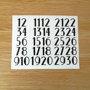 Art Deco Font Numbers 1-30, Sticky Back Vinyl Decals