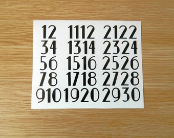 Art Deco Font Numbers 1-30, Sticky Back Vinyl Decals