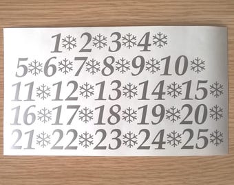 Sticky Numbers 1-25 with Snowflakes Vinyl 15 - 30mm