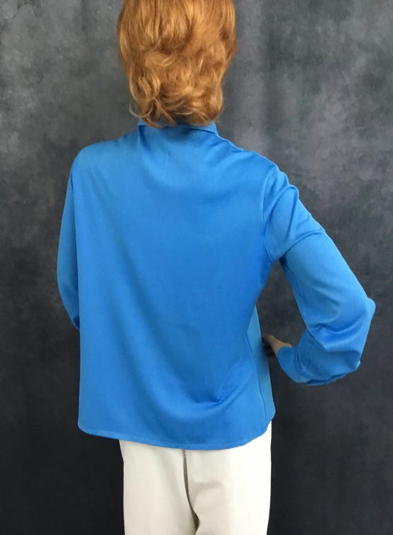 Booth Bay Blue Polyester Button Down Blouse Vinta… - image 10