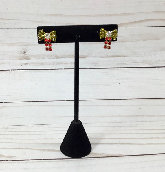 Bow Rhinestone Dangle 1990’s Stud Back Earrings - image 4