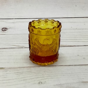 Amber Cut Glass Eagle & Stars Toothpick Holder
