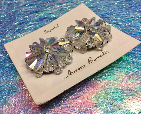 Aurora Borealis Double Strand Necklace & Clip Bac… - image 10