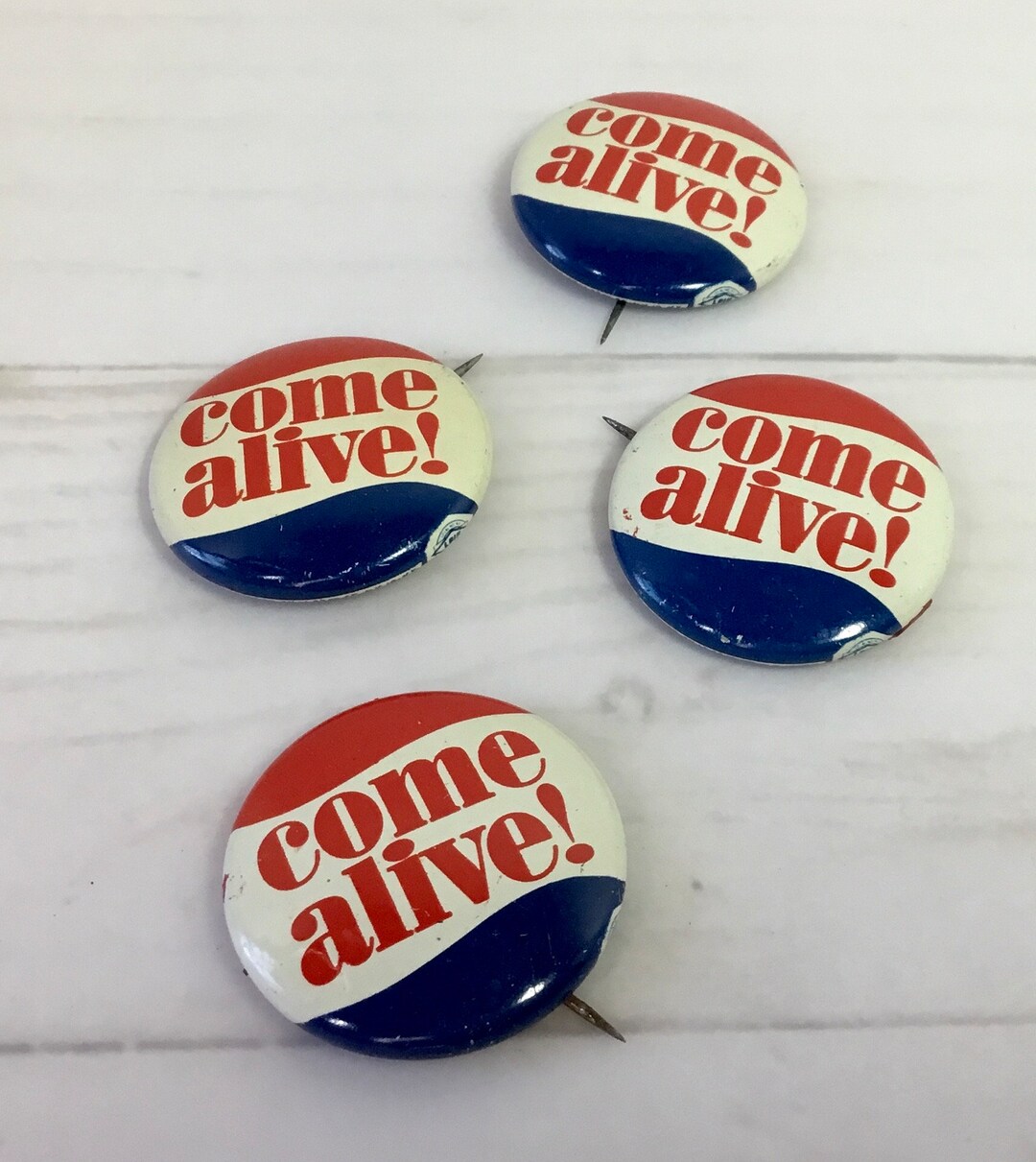 Pepsi “come Alive!” Set of 4, 1960’s 1 Inch Pin Back Buttons - Etsy