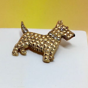Gold Rhinestone Scottish Terrier Brooch Pin