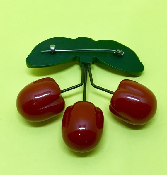 1930s Triple Cherries Rare Bakelite Brooch Pin - image 6