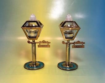Lamp Post Salt & Pepper Shakers Gold with Green Base Mid Century Vintage