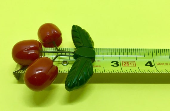 1930s Triple Cherries Rare Bakelite Brooch Pin - image 4