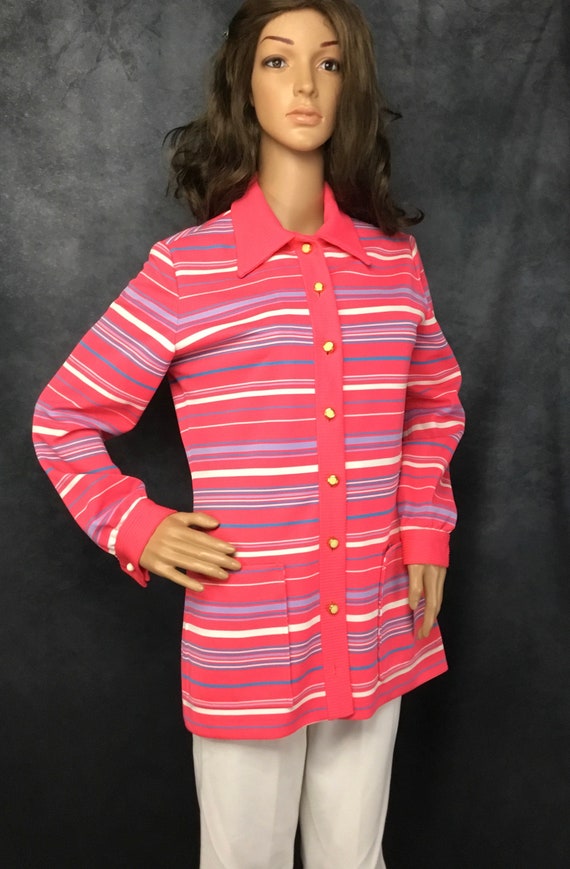 David Crystal Fashions 1970’s Pink Striped Button 