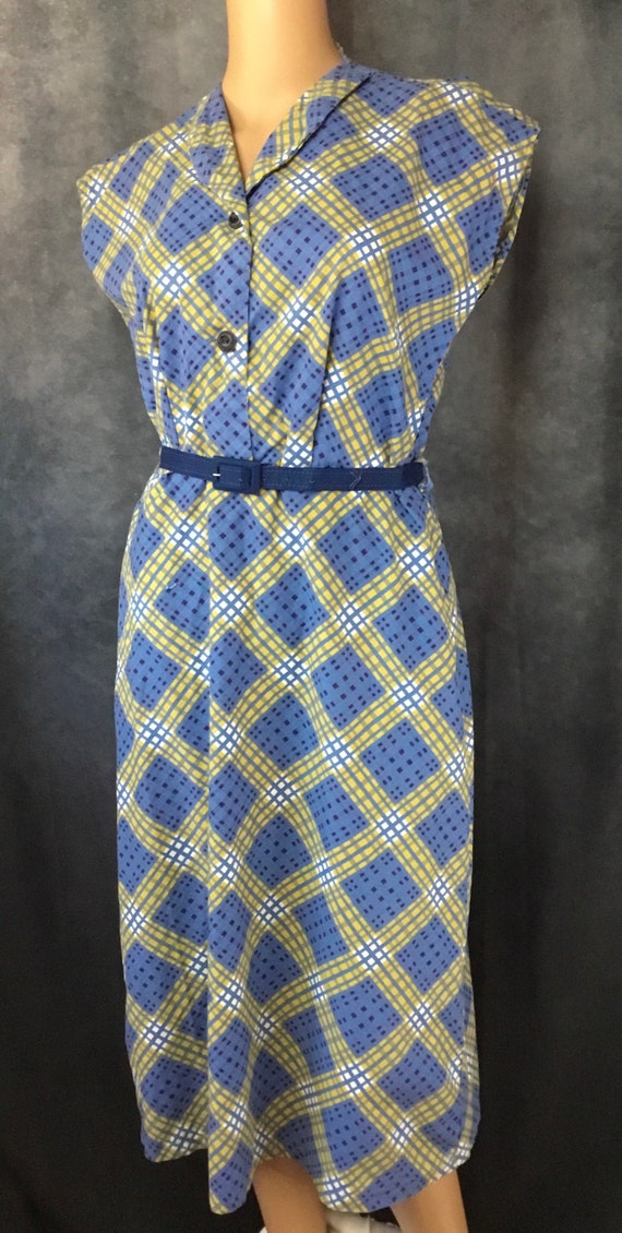 Shirtwaist Sleeveless Blue & Yellow Plaid Vintage 