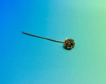 Rose Stick Pin with Clear Rhinestone Center