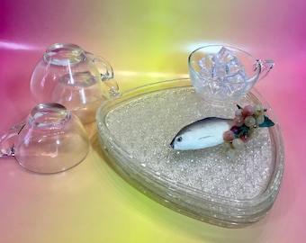 Daisy & Button 8 Piece Snack Set by Indiana Glass Vintage 1960’s