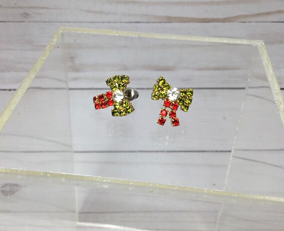 Bow Rhinestone Dangle 1990’s Stud Back Earrings - image 6