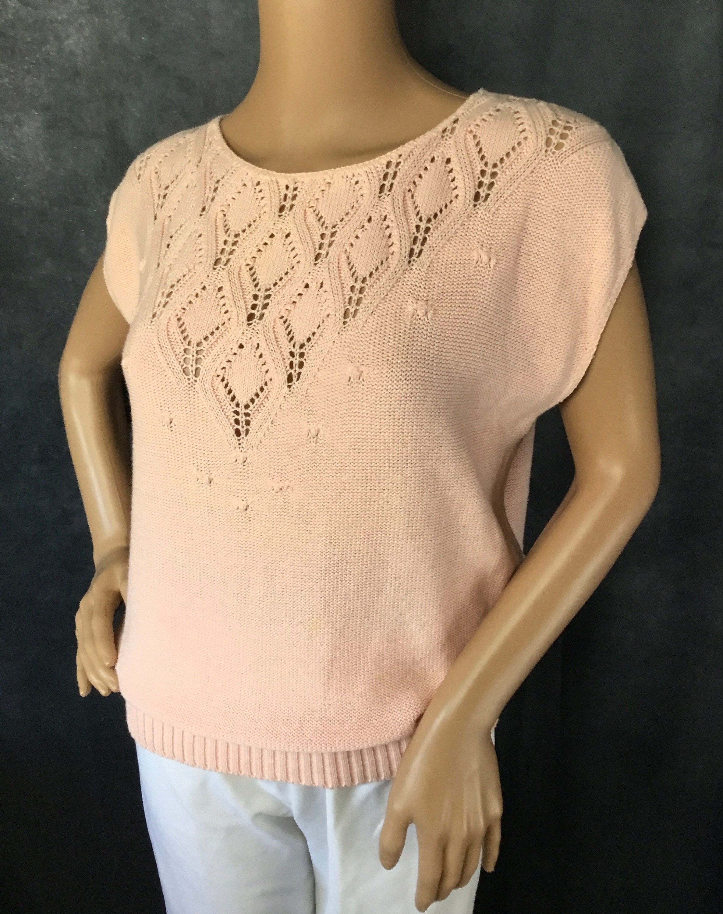 トップス 60s 70s Cuddle Knit 100% 2ply alpaca Cuddle Knit Peachy Pink 1970's Knit Sweater 100% Cotton Made in