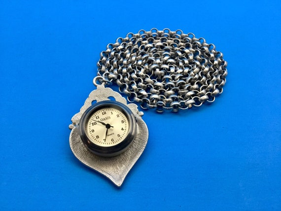 1970s Oasis Silver Tone Watch Necklace