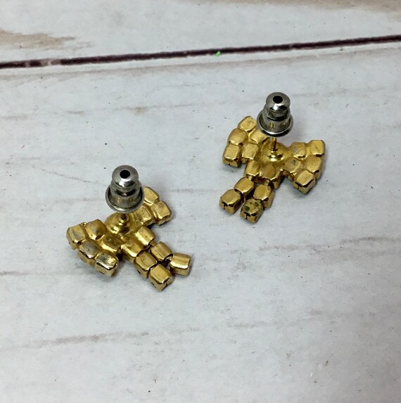 Bow Rhinestone Dangle 1990’s Stud Back Earrings - image 3