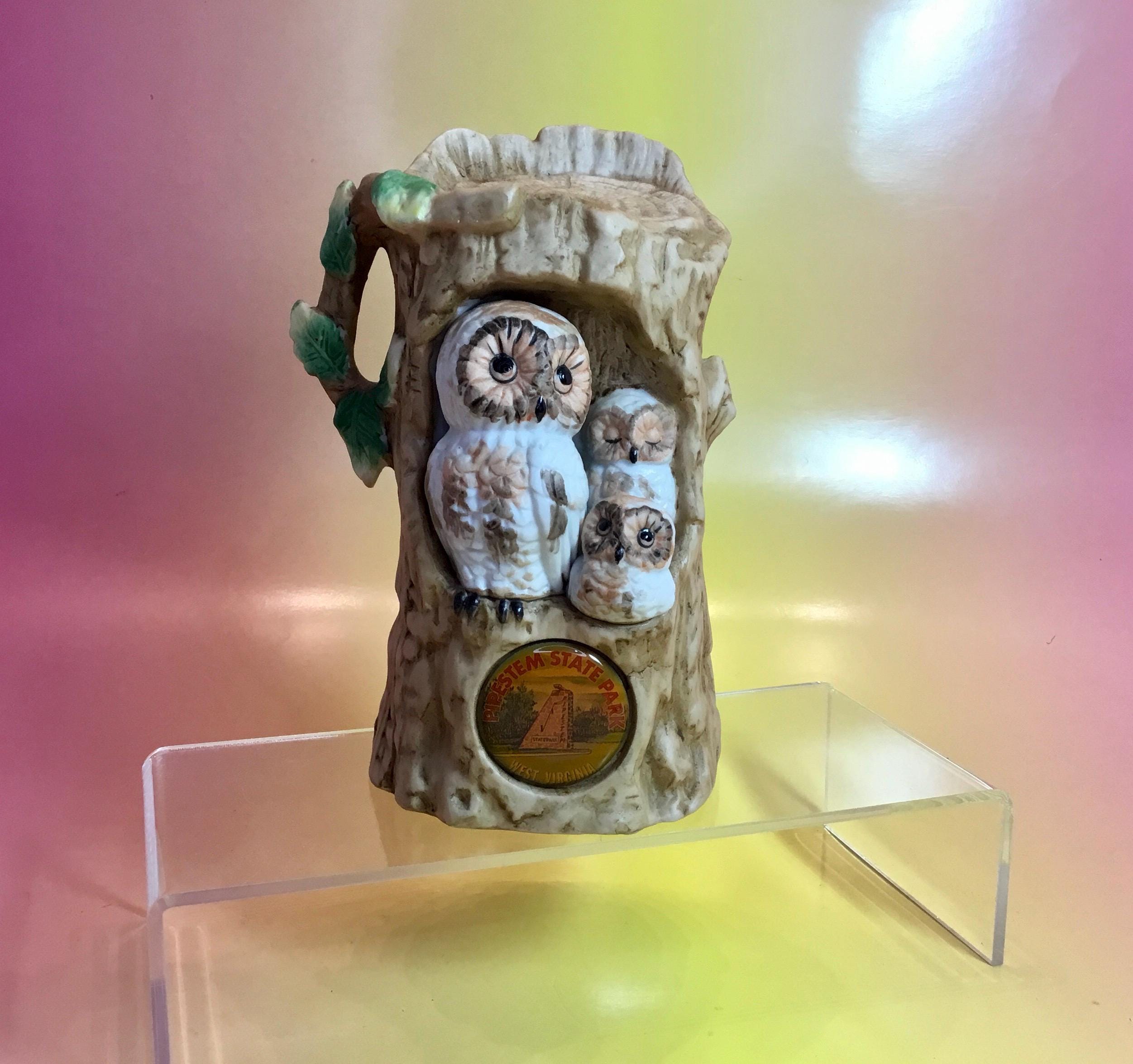 Owl Family Pipestem State Park West Virginia 1970’s Souvenir Figurine By Smiles Made in Taiwan