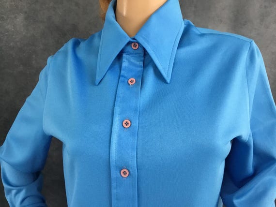 Booth Bay Blue Polyester Button Down Blouse Vinta… - image 6